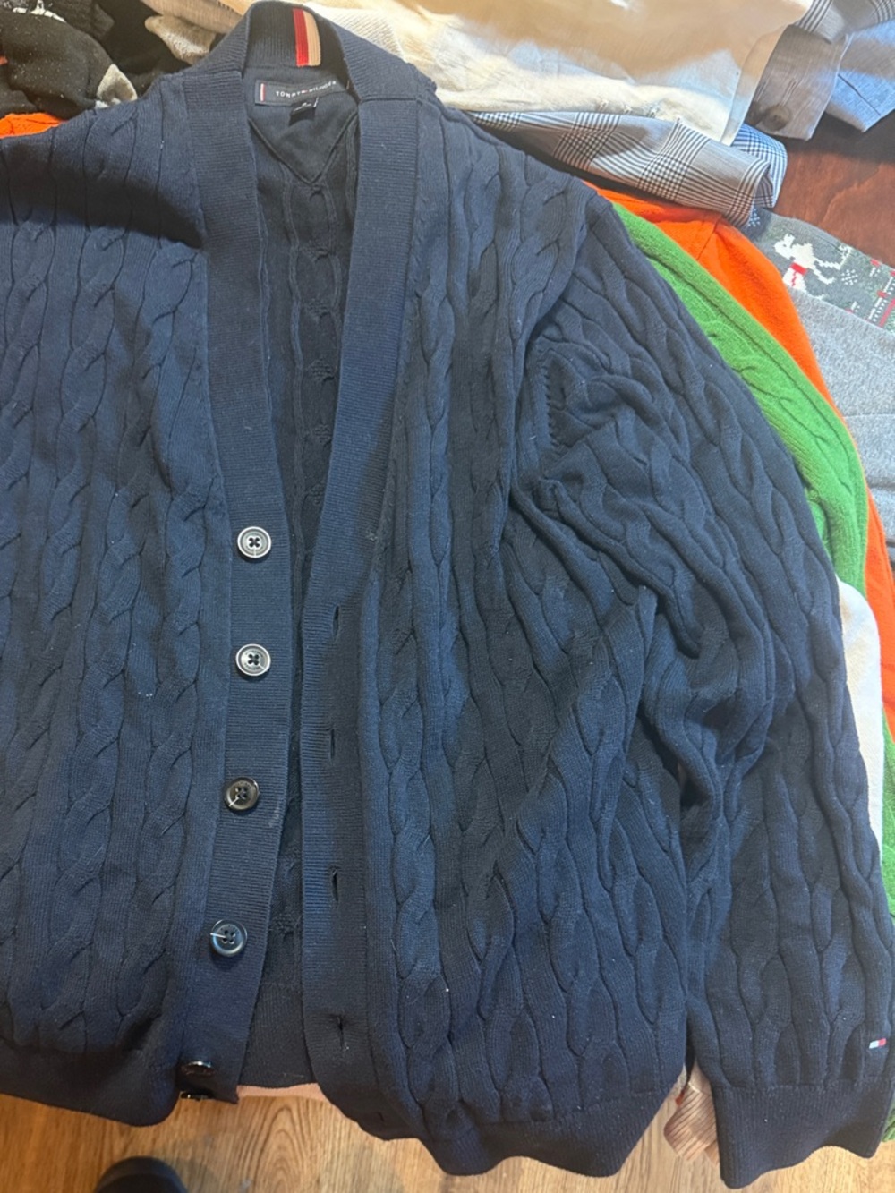 Tommy Hilfiger Navy Cable Knit Button-Front Cardigan